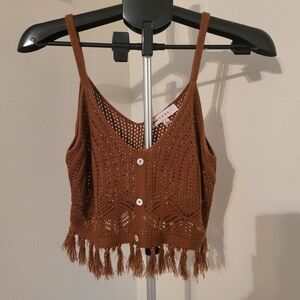 Rave Brown Knit Camisole with Fringe